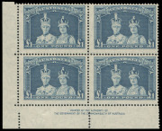 COMMONWEALTH OF AUSTRALIA: Other Pre-Decimals: 1937-49 (SG.178a) &pound;1 Thin Paper Robes Authority imprint block of 4 BW:217z with "Extra vertical perfs" (not aligned) in the imprint selvedge, fresh MUH, Cat.$850 plus premium for the perforation variety.