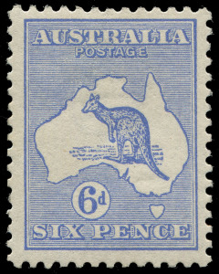 COMMONWEALTH OF AUSTRALIA: Kangaroos - Second Watermark: 6d Ultramarine, quite well centred, fresh MUH & scarce thus, BW:18 - $2250.