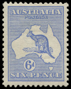 COMMONWEALTH OF AUSTRALIA: Kangaroos - Second Watermark: 6d Ultramarine, quite well centred, fresh MUH & scarce thus, BW:18 - $2250.