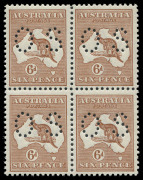 COMMONWEALTH OF AUSTRALIA: Kangaroos - Third Watermark: 6d Chestnut (Die IIB) perforated OS block of 4, well centred with full perfs, very fresh MUH. Premium multiple, BW:21ba - $600+.