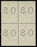 COMMONWEALTH OF AUSTRALIA: Kangaroos - Third Watermark: 6d Chestnut (Die IIB) perforated OS block of 4, well centred with full perfs, very fresh MUH. Premium multiple, BW:21ba - $600+. - 2