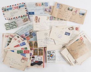 REST OF THE WORLD - General & Miscellaneous Lots: Bundle of covers including Australia 1954 Olympics philatelic covers, GB 1940s-50s FDCs, airmail covers to Australia including 1951 from Indonesia with United Nations Day & Sports Festival sets and c.1956 from Japan franked with 59y red Pheasant airmail, 24y National Parks (2) & 20y definitive and a Saudi Arabia 1969 registered cover; also some envelopes with stamps inside including Australia 1940s-60s mint multiples; worth checking. (50 approx)