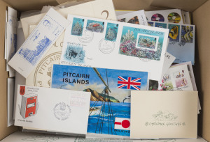 PITCAIRN ISLANDS: 1980s-2000s accumulation with 2005 & 2006 year packs plus 1981 Philatokyo pack, 1990s-2000s FDCs including M/Ss fine unnaddressed plus Philatelic Bureau mail with attractive frankings, 1990 Ships $4.40 booklet x5 (two with 1990 Stamp World overprints) and 1990 $1.20 Bicentennial booklets x2 both with Stamp World cachets on reverse, 'A Guide to Pitcairn' book, documents, etc. (qty)