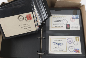 COMMONWEALTH OF AUSTRALIA: General & Miscellaneous: Diverse accumulation of mostly 1980s-2000s era material in five cartons, some earlier items including 1936 with Pay Train/Trans Austn Railway '1APR36' datestamp, 1938 Shepparton Centenary cover with cinderella; also 1970s-90s FDCs, flight re-enactment covers (some signed) America's Cup gift packs (2), Seven Seas hingeless album for 1913-78 issues, stamp show memorabilia, stamp replica cards, PSEs, etc.