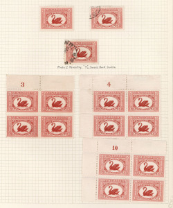 COMMONWEALTH OF AUSTRALIA: Other Pre-Decimals: 1927-65 Collection including 1929 1½d WA Centenary Re-entry used, 1932 Kingsford Smith 6d violet Re-entry & Extra Islands varieties used, 2d to 6d set in imprint blocks of 4 mint, 3½d UPU, 5½d Foundation & 7½d Olympics in complete sheets, plus later issues with listed flaws; also Dues with 1902 5/- used, 1907 Crown over double-lined 'A' 2d BW #D58 (Cat $250) & 1908 5/-; postmarks including 1936 'BOMEN' (NSW) on KGV 5d perf 'OS' pair, plus WWII milit