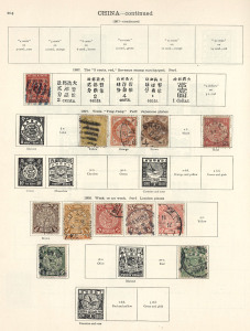 REST OF THE WORLD - General & Miscellaneous Lots: Foreign Countries fragmentary collection to 1936 in two Gibbons 'New Ideal' albums, some useful pickings including China 1885 3c, 1897 1c on 3c red revenue (Cat. £275), other better populated countries include Denmark, France, Germany, Netherlands, Norway, Portugal & Russia; albums in good pre-loved collection and worth a fair chunk of the modest estimate. (many 100s)