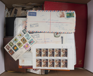 Accumulation with bulk of value in "postage" comprising mostly 1980s MUH decimals including $4 Paintings gutter block of 20 plus a few later sheetlets, 1966 Definitives complete to $4 on small plain FDC, also sparsely filled Seven Seas 1913-82 hingeless album, large quantity 1940s-80s stamps on cover, front or piece (+ some foreign), also 1970s-80s PNG, Christmas Is, Norfolk Is & Samoa MUH; some foreign material with Germany, Poland, Israel; face value of mint decimals $220+.