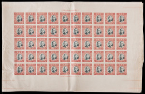1938-41 (SG:475) $5 Sun Yat-sen complete imperforate sheet comprising six panes of 50 each with 'DAH TUNG BOOK CO. LTD. H.K.' imprint at centre base, vertical folds through each pane & some horizontal folds at base of the sheet, unused, Cat. &pound;1500++. [See