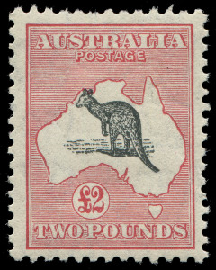 COMMONWEALTH OF AUSTRALIA: Kangaroos - CofA Watermark: £2 Grey-Black & Rose-Crimson, few nibbed perfs at top, well centred, fine mint, BW:58B - $5000.