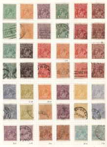 COMMONWEALTH OF AUSTRALIA: General & Miscellaneous: 1913-70s Collection with Roos CofA 5/- mint, 10/- & £1 used & optd 'SPECIMEN' Type D 10/- to £2, KGV Heads to 1/4d mint (foxing), plus 6d Engraved Kooka mint & CTO, commemoratives with KGV era complete mint and/or used including 5/- Harbour Bridge mint (small thin, excellent centing) & CTO, also £1 Robes thick paper, Arms Set, Navigators mint, plus BCOF set used; most stamps are partially adhered (often lightly) to album pages due to exposure