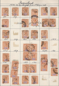 AUSTRALIAN COLONIES & STATES - General & Miscellaneous Lots: Duplicated Late Period lower values in album with Tasmania including &frac12;d Tablet pairs (3), & block of 4 all with 'T' punctures, Victoria with postage dues to 4d,; also Australia with Roos to 1/-