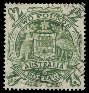 COMMONWEALTH OF AUSTRALIA: Other Pre-Decimals: 1948-56 (SG.224da) £2 Arms variety Roller flaw [Sh? 4,5/1] BW:271d, early state of the flaw with light impression, very fine used, Cat.$325.