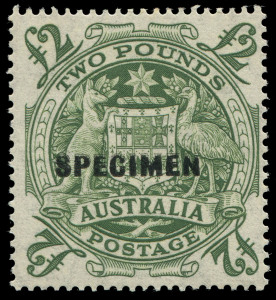 COMMONWEALTH OF AUSTRALIA: Other Pre-Decimals: 1948-56 (SG.224a-224d) Arms Overprinted 'SPECIMEN' 10/- to £2 set, the £2 value with severe under-inking on the upper half of the overprint, fine mint, BW:269x-71x - Cat.$150 plus premium for the £2 overprint