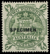 COMMONWEALTH OF AUSTRALIA: Other Pre-Decimals: 1948-56 (SG.224a-224d) Arms Overprinted 'SPECIMEN' 10/- to &pound;2 set, the &pound;2 value with severe under-inking on the upper half of the overprint, fine mint, BW:269x-71x - Cat.$150 plus premium for the &pound;2 overprint