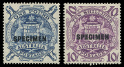 COMMONWEALTH OF AUSTRALIA: Other Pre-Decimals: 1948-56 (SG.224a-224d) Arms Overprinted 'SPECIMEN' 10/- to &pound;2 set, the &pound;2 value with severe under-inking on the upper half of the overprint, fine mint, BW:269x-71x - Cat.$150 plus premium for the &pound;2 overprint - 2