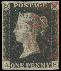 GREAT BRITAIN: 1840 (SG.2) 1d black Plate 6 [AH], complete closely-cut balanced margins, neatly struck Maltese Cross cancel in vermilion-red, Cat. &pound;425.