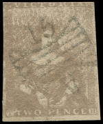 VICTORIA: 1850-53 (SG.16b) Half-Lengths Seventh Printing 2d brown-lilac, just shaved a top, tidy Butterfly '15' cancel of Geelong, Cat. &pound;110.