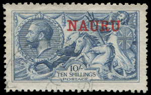 NAURU: 1916-37 mostly mint collection with 1916-22 Overprints on GB ½d to 1/- SG.1-12 plus Seahorses 2/6d brown & 5/- bright carmine (MVLH) SG.21-22 and fine used 10/- pale blue SG.23; 1924-48 Freighters Smooth Paper ½d to 1/- plus Rough Paper 2/6d, 5/-