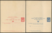 QUEENSLAND - Postal Stationery: Reply Postal Cards: 1911 1d +1d and 1&frac12;d+1&frac12;d blue on ivory stock HG:20-21, both superb unused.