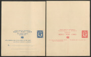 QUEENSLAND - Postal Stationery: Reply Postal Cards: 1911 1d +1d and 1&frac12;d+1&frac12;d blue on ivory stock HG:20-21, both superb unused. - 2