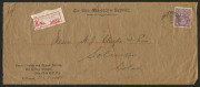 COMMONWEALTH OF AUSTRALIA: KGV Heads - Single Watermark: 4&frac12;d Violet perforated OS solo franking tied by ELIZABETH ST (Melbourne) datestamp to 1929 (Aug 31) Office for Stamp Duties registered cover from Melbourne to Colac, red/white registration label, arr