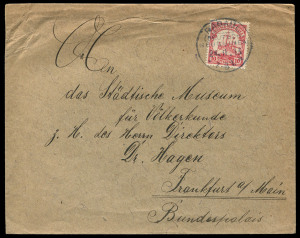 NEW GUINEA - German (Deutsch) New Guinea: German New Guinea 1901 cover to Germany with 10pf Yacht tied by Powell Type 18 Friedrich-Wilhelmshafen '15/11/01' datestamp, redirected on arrival from Rheine to Westerkappeln with appropriate backstamps; also 1913 to Frankfurt with 10pf Yacht tied by Powell Type 48 Rabaul/Deutsche-/Neuguinea '24.11.13' datestamp.