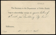 COMMONWEALTH OF AUSTRALIA: KGV Heads - No Watermark: 1d Green perforated OS tied by MELBOURNE '21MY/1925' machine cancel to Department of Health OHMS postcard addressed to Shire of Minhamite, Hawkesdale, card in pristine condition, BW:79ba - $400 (on cove - 2