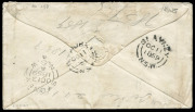NEW SOUTH WALES - Postal History: 1859 (Oct.13) cover from Blayney (NSW) to New Zealand with imperf 6d greyish brown Diadem Wmk '8' SG.96a tied by SYDNEY datestamp, BLAYNEY, BATHURST & SYDNEY transit backstamps, AUCKLAND 'OC28' arrival datestamp on face, - 2