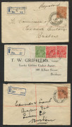 QUEENSLAND - Postal History: 1930s registered covers (6), all but one with provisional use of blank registration labels in blue/black (2) or blue (3), all labels marked in manuscript for "Dappil", "Grandchester", "Leyburn", "Maroon" or "North Arm"; also - 2