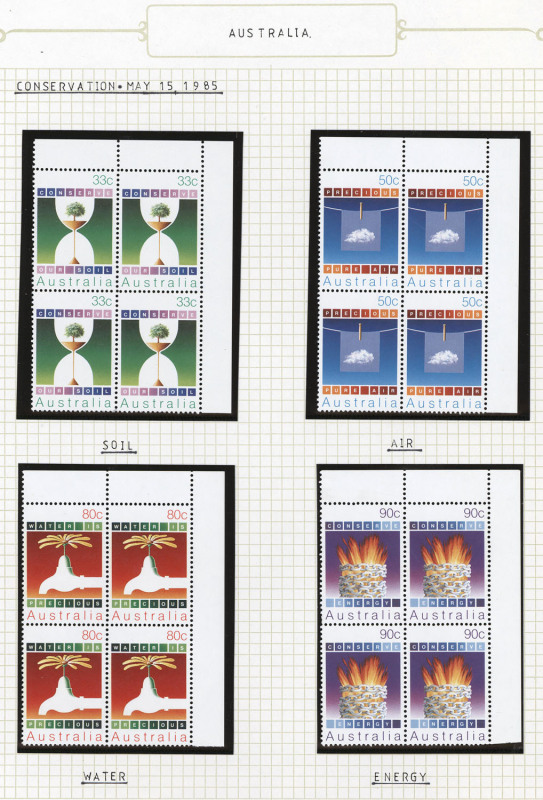 COMMONWEALTH OF AUSTRALIA: Decimal Issues: 1966 (Feb)-1987(Nov) Collection in two volumes, apparently complete MUH for the period including most sets from 1976 onwards in blocks of 4, with many of the post 1982 sets being in marginal or corner blocks; als