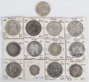 Coins - World: Small Collection of foreign silver coins including Botswana 1988 Olympic Games 5 Pula proof, Latvia 1932 5 Lati, Malta 1963 Scudo plus uncirculated 1975 £2 & £4 and 1976 £4, Mexico 1892 8 Reales, Russia 1898 Rouble, plus 5 other items; cir