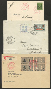 SWITZERLAND - Postal History: 1930s-50s philatelic covers (four are registered) mostly with imperf issues excised from M/Ss, usually for Expositions or commemorative events, also 1938 75c on 50c Pro Aero FDC, mostly fine.