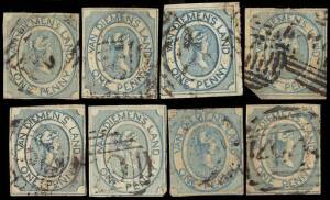 1853 (SG.1-4) 1d Couriers in a range of shades on both papers; all with variable margins or minor faults. A useful group for research & identifying the variations in these issues. Cat.&pound;9600+. (8).