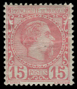 FRENCH COMMUNITY: Monaco 1885-2000s mostly mint collection in stockbook with 1885 Charles III 5c blue (MUH), 15c carmine-rose (Cat &euro;360), 25c blue-green (unused, &euro;750), 1921 Surcharges mint, 1925 Pictorials set mint, lots of 1930s-70s sets, 1980s-2000s i
