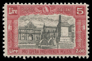 ITALY: 1923-48 mint and used array with better mint sets including 1923 National Militia (Cat €250) 1928 Pro Opera MVLH (Cat €150), 1930 Virgil (ex 50c & 1l Airs, Cat €450) plus 5l +1.50l & 10l + 2.50l used, 1931 Padua, 1932 Portraits (Cat €200), 1932 March on Rome (Cat €300), 1933 Zeppelin Air (Cat €150), 1935 Aeronautics (Cat €350), 1938 Proclamation set used, etc; few blemishes and a few stamps heavy hinged otherwise mostly fine. Nice lot with high catalogue value. (few 100s)