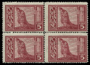 ITALIAN COLONIES: Array on hagners with selections from Trieste (ovpts on Italy), Cyrenaica, Eritrea, Libya, Somalia, Tripolitania and Italian POs Abroad, plenty of better items including Rhodes 1929 5c to 5l Pictorials in blocks of 4 MUH (Cat &euro;800+) an