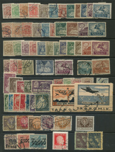 POLAND: 1918-45 Collection on hagners with 1918 (Dec) Surcharges plus 50h & 90k mint (Cat €110) plus a few overprint flaws, 1919 'POLSKA' overprints 6h, 15g & 40h & 2k mint, 1919 imperf Arms set used including 6h orange, 1919 (Jan 27) imperf set to 5m unused, 1921 25m & 100m Air used, 1925 Air set of 12 mint & used, 1930 30g Air Race mint, 1933 1.20z Sobieski mint, 1935 25g Piludski block of 4 MUH, 1945 5z on 25g Mi #389 mint, 3z on 25g overprints set mint, etc,