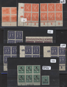 GERMANY: 1880s-1950s Collecton on hagners with 1920s Germania & Numerals mint multiples with marginal inscriptions, 1927 Welfare MUH, 1934 25pf Luderitz MVLH, 1937 Hitler M/S MUH, 1939 Motor Show 25pf MUH, 1939 Postal Employees' Fund with Plate Nos MLH, 