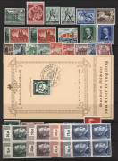 GERMANY: 1880s-1950s Collecton on hagners with 1920s Germania & Numerals mint multiples with marginal inscriptions, 1927 Welfare MUH, 1934 25pf Luderitz MVLH, 1937 Hitler M/S MUH, 1939 Motor Show 25pf MUH, 1939 Postal Employees' Fund with Plate Nos MLH, - 2