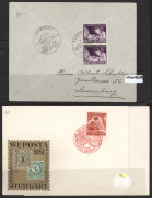 GERMANY: 1880s-1950s Collecton on hagners with 1920s Germania & Numerals mint multiples with marginal inscriptions, 1927 Welfare MUH, 1934 25pf Luderitz MVLH, 1937 Hitler M/S MUH, 1939 Motor Show 25pf MUH, 1939 Postal Employees' Fund with Plate Nos MLH, - 3
