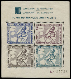 REST OF THE WORLD - General & Miscellaneous Lots: Spain back-of-the-book accumulation with civil war issues including with M/Ss, Pro-Segovia imperfs and overprints, Madrid Resistance issues, Barcelona 1929-30 Exhibition stamps, other cinderellas including Anti-Fascist propaganda M/Ss, plus locals & telelegraph stamps; condition is fine overall. Fascinating lot, worthy of closer inspection. (100s)