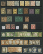 ITALY: Italian States accumulation on hagners with mix of genuine issues, reprints and forgeries including issues from Modena, Naples, Parma, Papal States (with genuine issues on piece), Romagna, Sardinia including 1855-63 3l unused (guarantee h/s, Cat € - 2