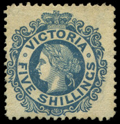 VICTORIA: 1867-81 (SG.139) Laureates 5/- blue/yellow, unused, re-gummed, Cat. £4000. Rare.