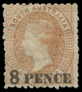 SOUTH AUSTRALIA: 1876-1900 (SG.118) Broad Star 8d on 9d brown-orange, unused, Cat £250. Scarce.