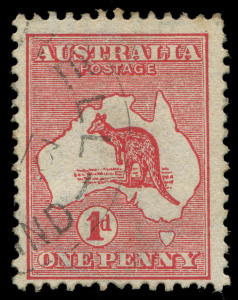 COMMONWEALTH OF AUSTRALIA: Kangaroos - First Watermark: 1d Red (Die 1) WATERMARK SIDEWAYS (Crown pointing to the right), single nibbed perf, very fine used, BW:2aa - Cat. $450.