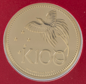 Coins - World: Papua New Guinea - Coins: K100 Bird of Paradise gold coin, 1975, 9.57grams of 900/1000 fine gold, Unc.