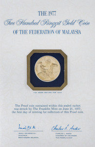 Coins - World: Malayan Region - coins: MALAYSIA: 1977 Ninth Southeast Asia Games 200r Proof in Franklin Mint presentation wallet, 7.22grams of 900/1000 fine gold, Unc.