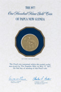 Coins - World: Papua New Guinea - Coins: K100 Hornbill proof gold coin in Franklin Mint presentation wallet, 1977, 9.57grams of 900/1000 fine gold, Unc.