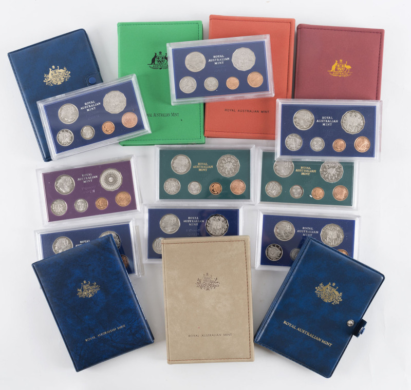 Coins - Australia: Decimal Proofs: Royal Australia Mint 1977-1990 & 1992 proof coins sets plus an extra 1982 set, all in original wallets. (16 items)