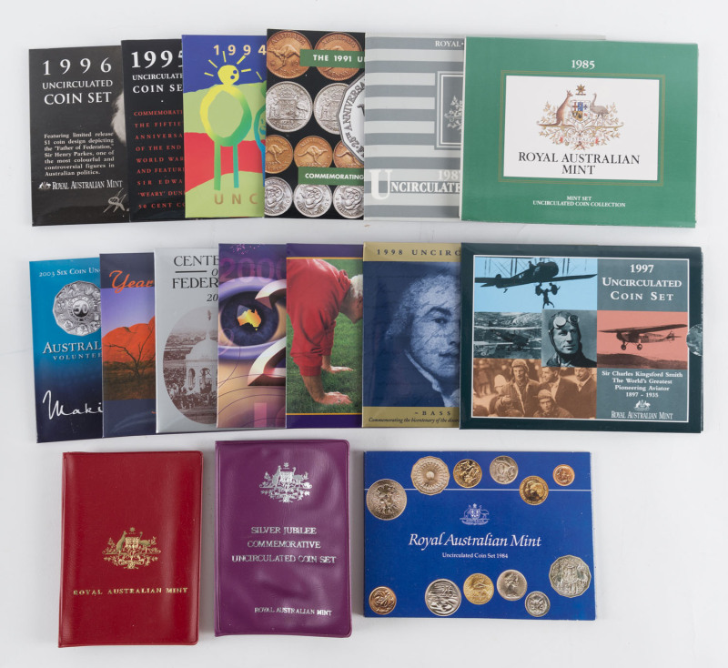 Coins - Australia: Uncirculated Decimal Sets: Royal Australia Mint sets for 1977, 1983-85, 1987, 1991, then 1994-2003 complete run (Total: 16 wallets)